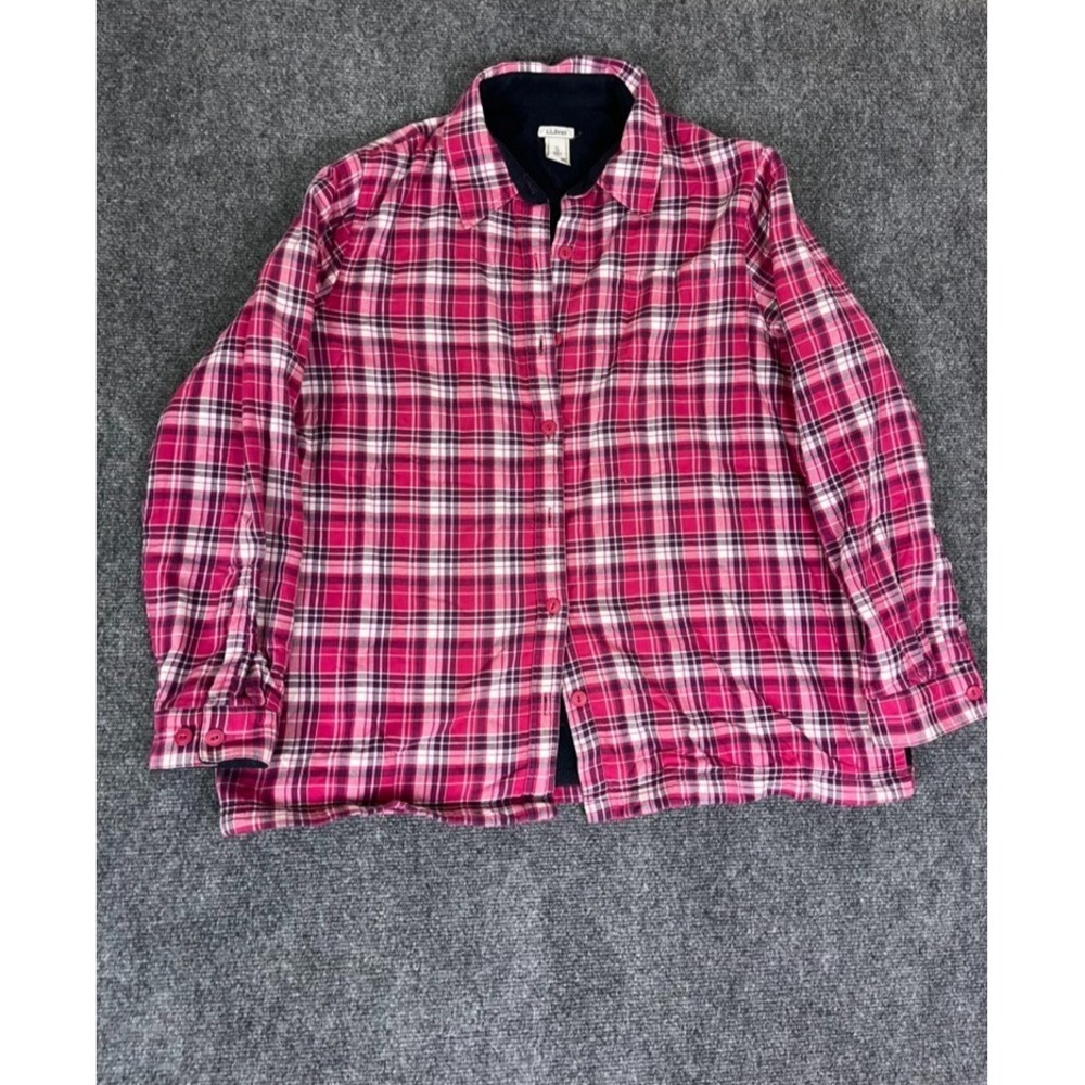 LL‎ Bean Mens Pink Plaid Fleece Lined Flannel Shirt Jacket Heavy Shacket Size XL